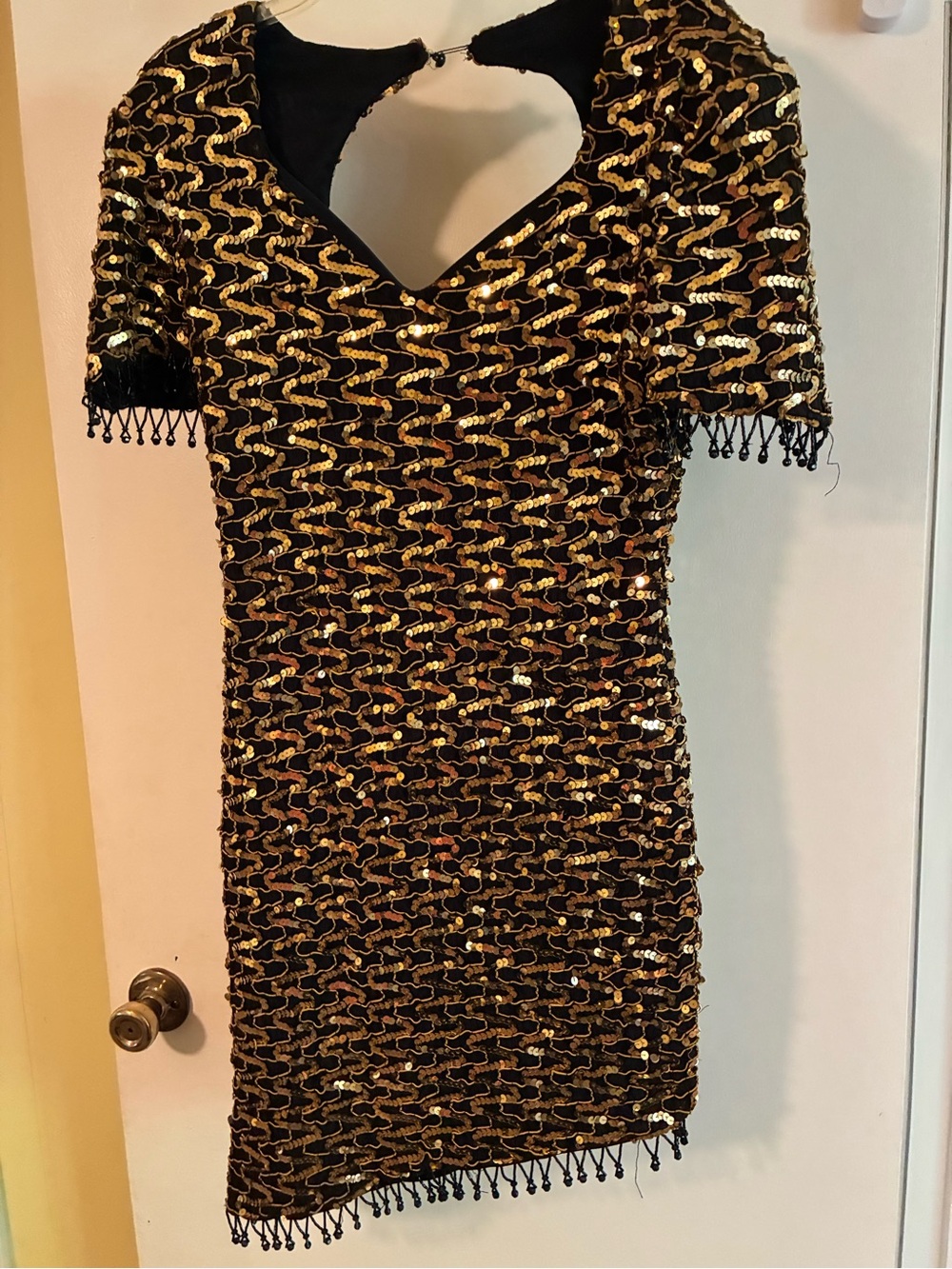 Black and Gold Sequin Party Mini Dress